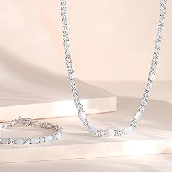FANCIME Sterling Silver Opal Tennis Necklace