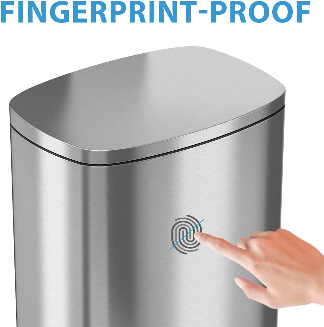 iTouchless SoftStep 13.2 Gallon Stainless Steel Step Trash Can with Odor Control System, 50 Liter Pedal Garbage Bin for Kitchen, Office, Home - Silent and Gentle Open and Close: Itouchless Housewares: Kitchen & Dining