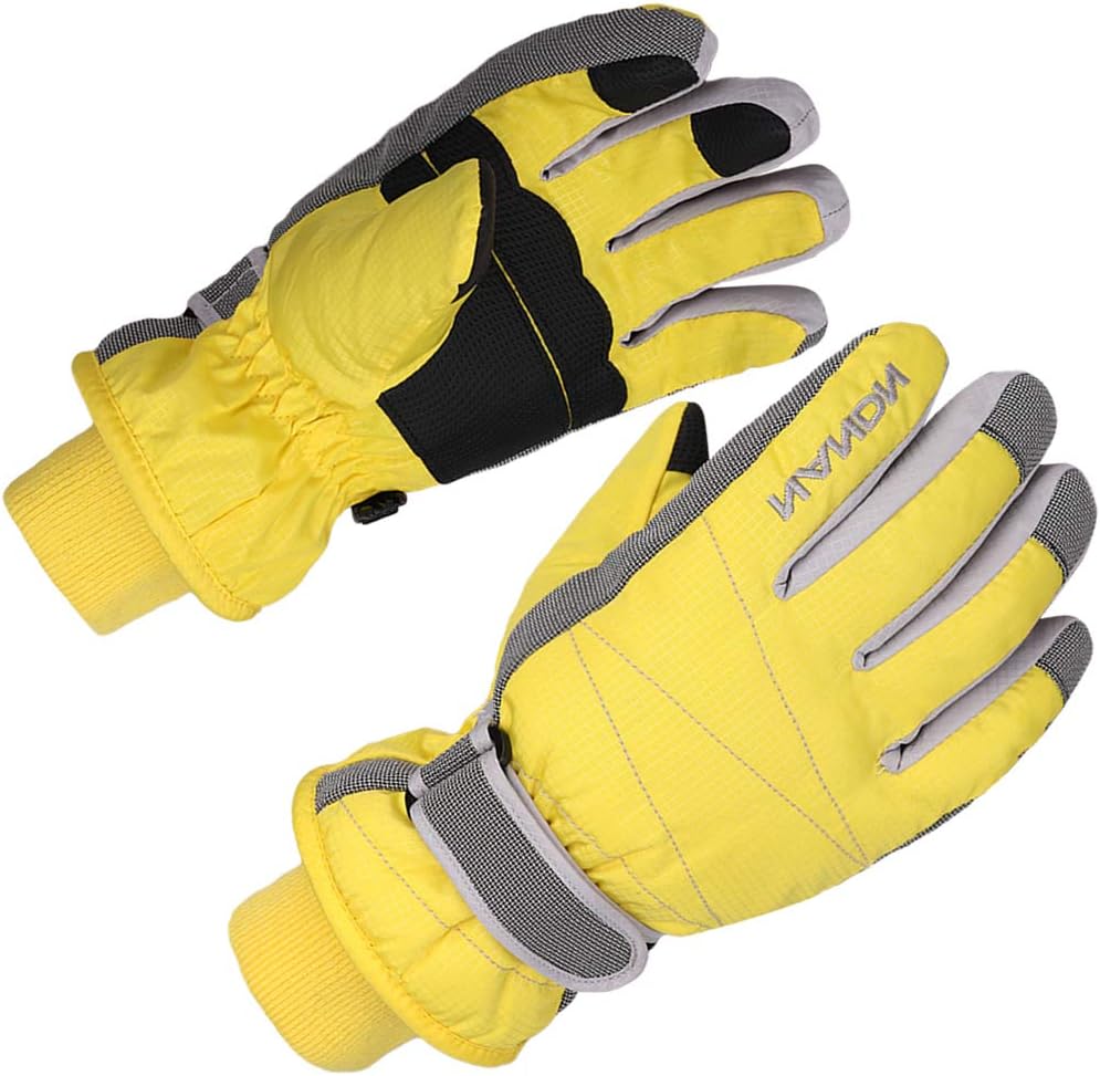 XTACER Kids Ski Snow Gloves Snowboard Winter Warm Cold Weather Gloves for Boys Girls Children (Yellow, Medium)
