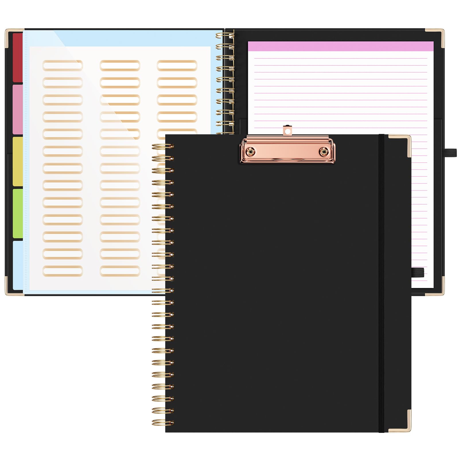 Photo 1 of EYROZILL Clipboard with Storage, Clipboards for Letter Size, Clip Board with 5 Folders and 10 Pockets, Spiral Cute Clipboard for Office School Nursing, 8.5'' x 11'' (Black, Letter Size)