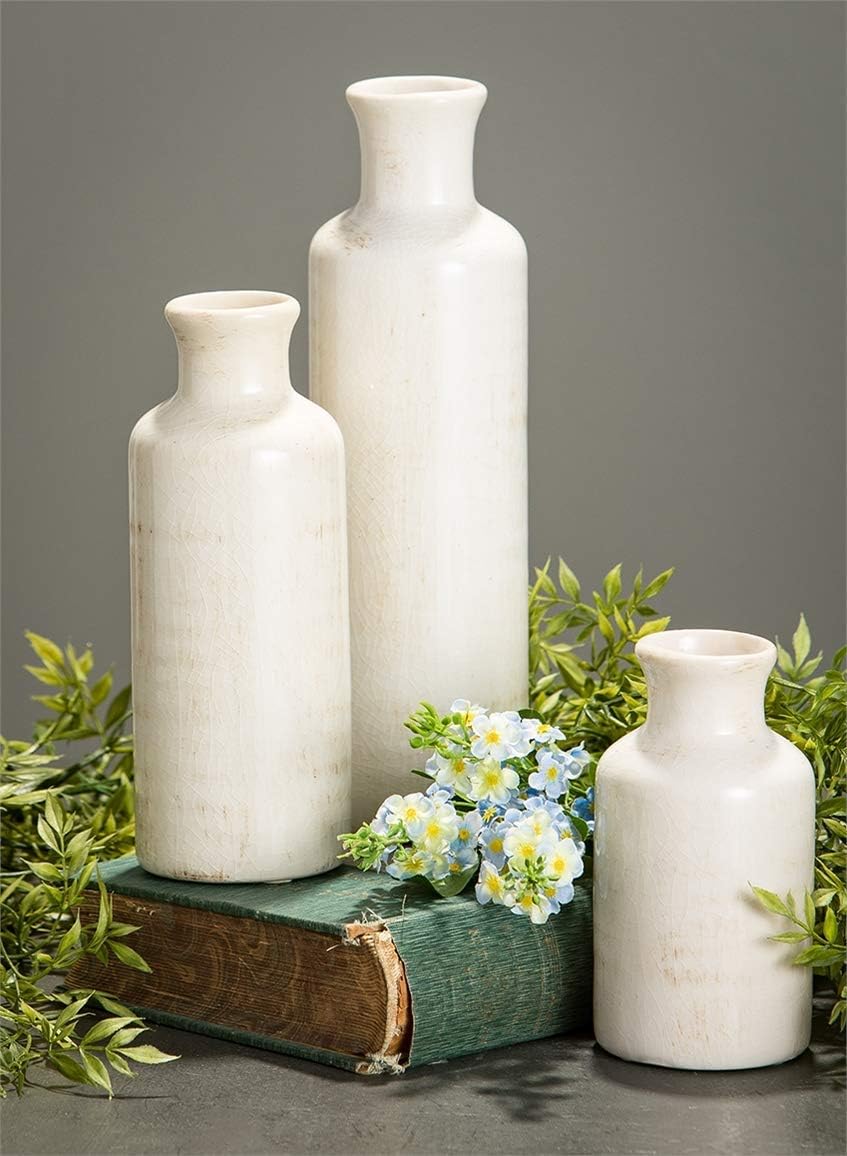 Sullivans Small White Vase Set (Ceramic), Rustic Home Decor, Distressed White, Set of 3 Vases (CM2333).: Home & Kitchen