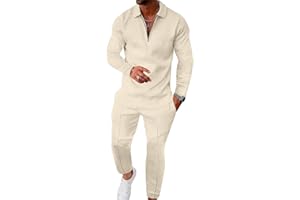 UOUA Mens 2 Piece Set Casual Outfits Polo Long Sleeve Shirt & Pants Tracksuit Loungewear Athletic Jogger Sweatsuit