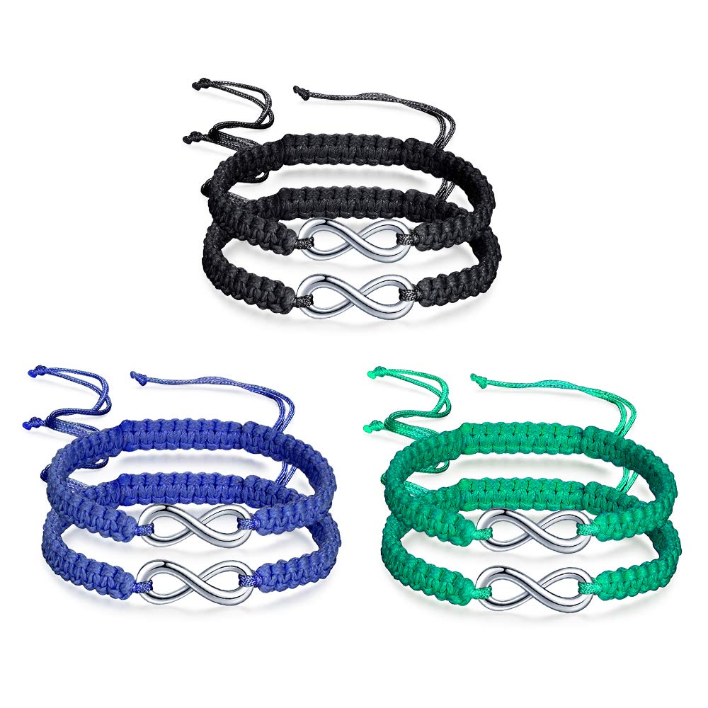 Ladies Girls Braided Bracelet, Stainless Steel Infinity Symbol Bracelets, Handmade Bangles Adjustable Chain 17-28CM (Six Pieces)