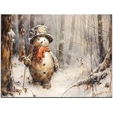 Snowman Posters Winter Forest Canvas Painting Wall Art Vintage Snowman Poster Winter Farmhouse Decor Rustic Snowman Canvas Print 16x24 Unframed