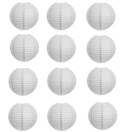 Kala Decorators 16 inch(41 cm *41 cm) White Hanging Paper Lantern(12 Pc) Paper Ball Lamp Shade for Diwali,Wedding, Party,Decoration