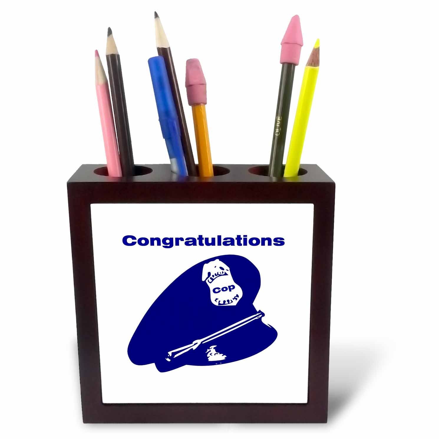 3dRose ph_245127_1 5-Inch Image of Congratulations with Police Cap Tile Pen Holder