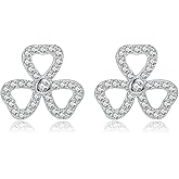 Reffeer Solid 925 Sterling Silver CZ Flower Stud Earrings for Women Teen Girls Sparkling Flower Stud Earrings for Spring