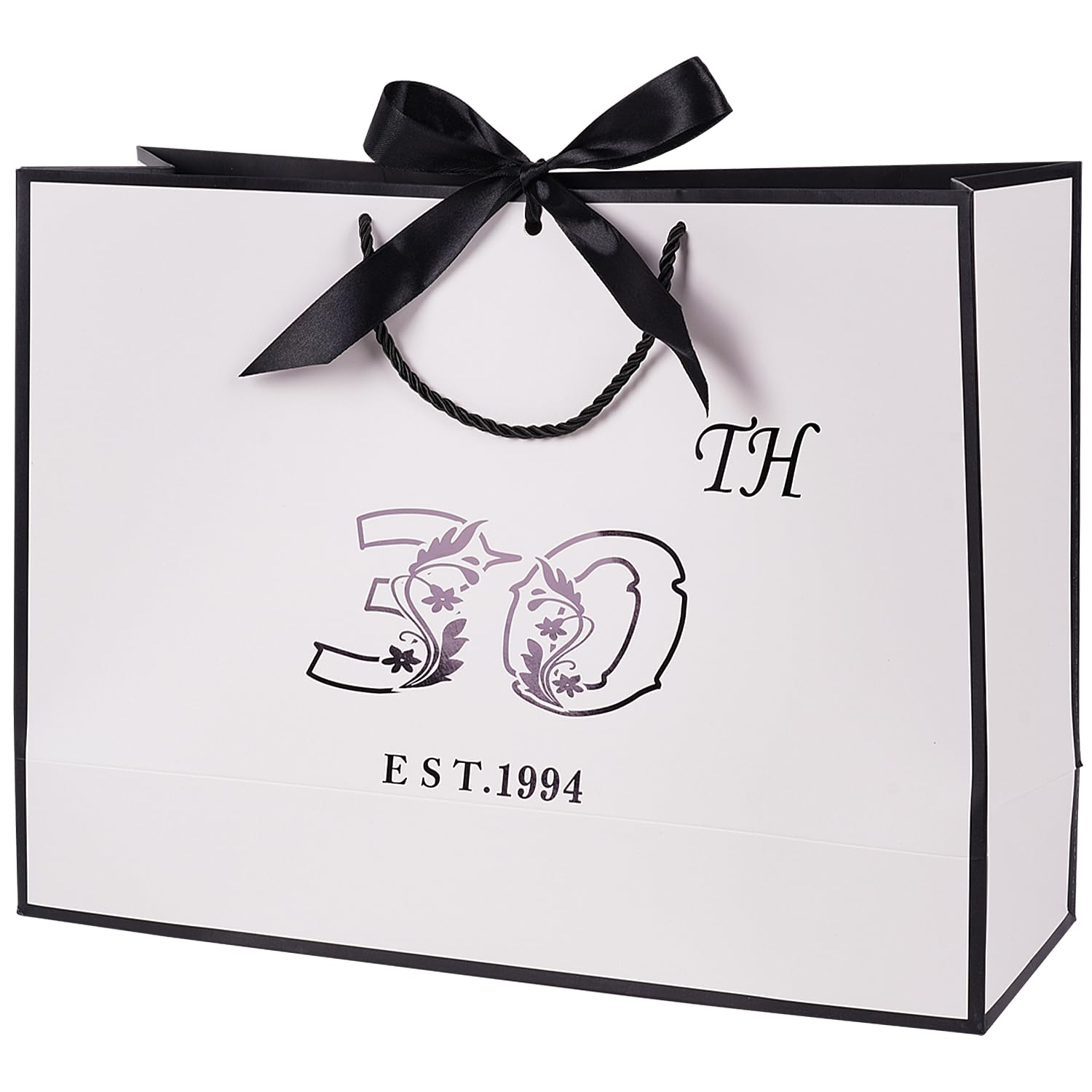 Extra Große Geschenktüte "40" Im Vintage-Stil - 32,6x43,2x14 Cm, Mit Band, Metallic-Druck