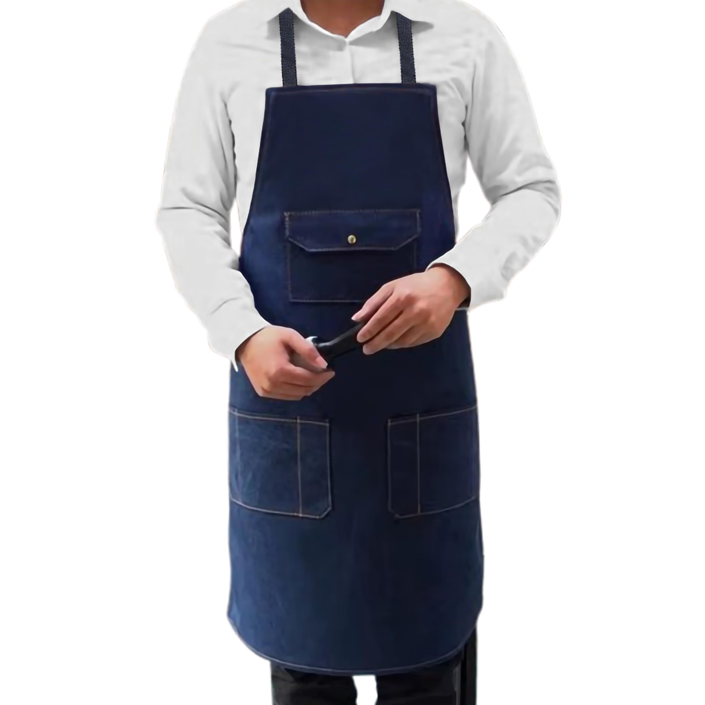 Adjustable Chef Apron Unisex – Cotton Kitchen Apron with Pockets – Cooking, Cleaning, Butchers, Artist & Hairdressing, Resturants, Bistro - Oxford Denim Cotton Indigo 70 x 80 cm