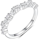 MDFUN Round and Horse-Eye Cut Cubic Zirconia Promise Ring Engagement Rings Wedding Eternity Bands 18K White Gold Plated for Women Size 5-10