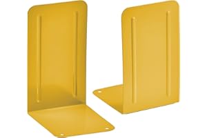 Acrimet Steel Metal Bookends for Shelves, Heavy Duty, for Large Books, 6 7/8" Tall X 4" Wide X 4 1/2" Deep, Yellow Colored, 1 Pair