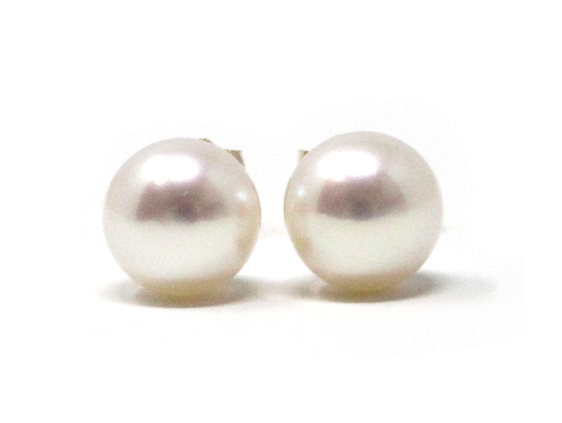 18 ct Yellow Gold 6-6.5mm White Fine Japanese Akoya Round Shape Pearl Stud Earring Pair