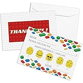 QOFO Building Blocks Fill in the Blank Thank You Cards,Thank You Notes,Gender Neutral Thank You Cards,Birthday Party,Event,or Holiday Use,Thank You Notes with Envelopes Set of 25-GXK10