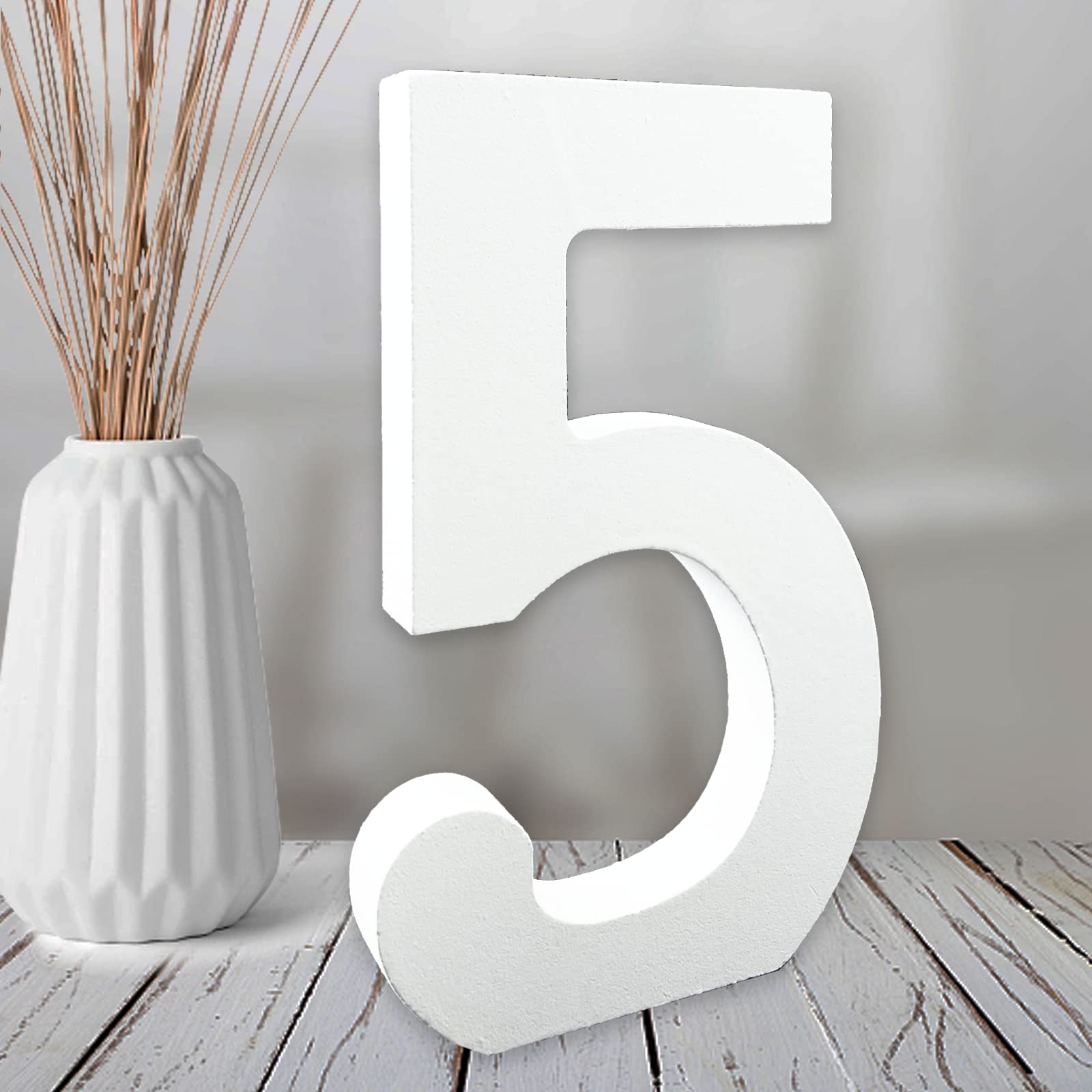 Aruatu 6 Inch White Wood Numbers Unfinished Wood Numbers for Wall Decor Decorative Standing Numbers Slices Sign Board Decoration for Craft Home Party Projects (5)