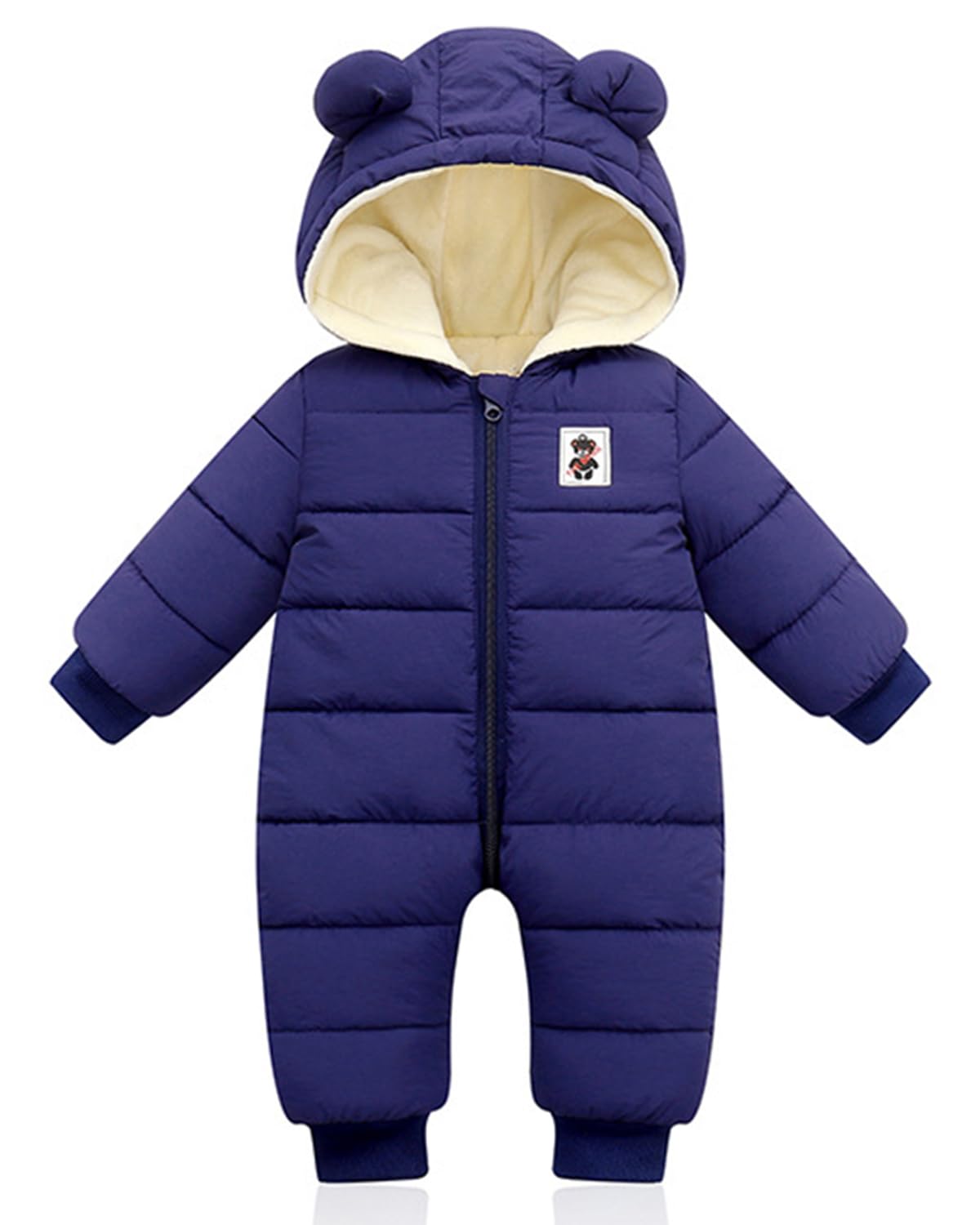 Minizone Baby Snowsuit Winter Hooded Romper, Warm Pramsuit Baby Coat Jumpsuit Zipper Bodysuits Infant Clothes Outfits Boys Girls 3-6 Months,Navy Blue