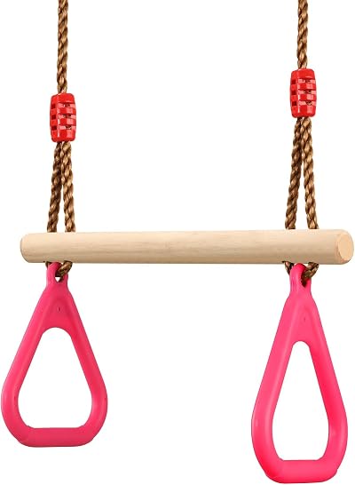 PELLOR Trapeze Bar Pink for Outdoor Swing with Rings Adjustable Rope 78in