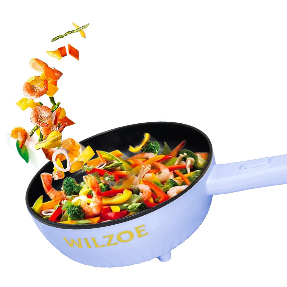 Wilzoe Electric Hot Pot 2.8L,1000W Non-Stick Frying Pan,Rapid Noodles Cooker,Electric Cooking Pot,Mini Hot Pot for Steak,Egg,Oatmeal,Soup,with Power Adjustment, (Food Steamer Included),Purple