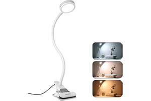 EYOCEAN Desk lamp, LED Reading Light, Dimmable Clamp Lamp for Bed Headboard, Bedroom, Office, 3 Modes & 9 Dimming Levels, Flexible Clip Desk Lamp