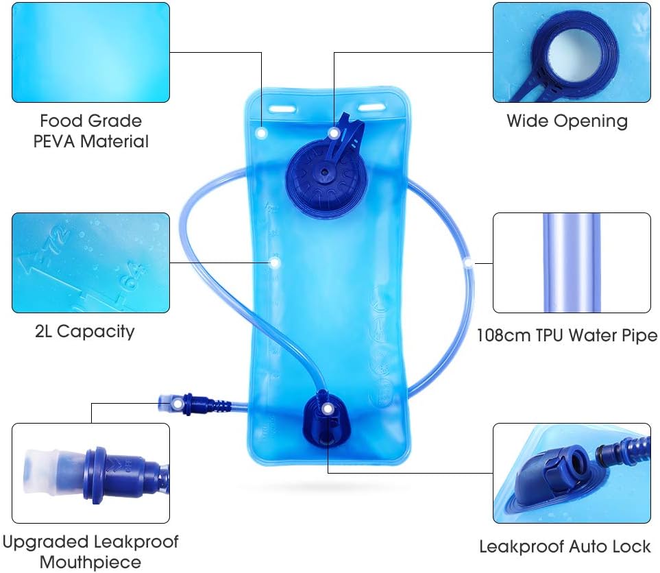 SKL Hydration Bladder 2 Liter Water Bladder Leak-Proof Hydration Pack Replacement with Upgraded Auto Shut-Off System for Hiking Running Cycling Biking Climbing Adults : Sports & Outdoors