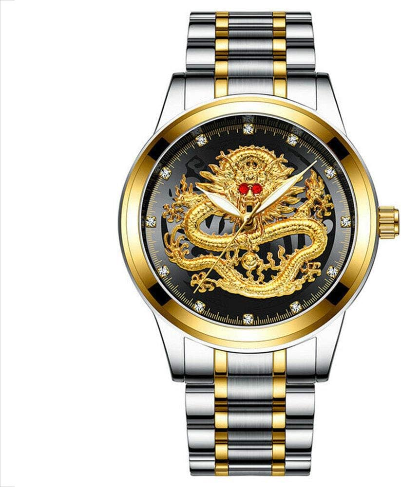 Restarty Men Waterproof Luminous Mechanical Watch Luxury Gold Dragon Dial with Steel Leather Strap
