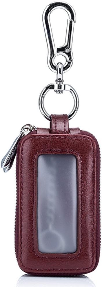 MOXO Retro Genuine Leather Car Key Holder Wallet Double Zipper Car Key Case Bag Small Items Coin Holder Wallet Car Key Pouch with Hook Chain for Men Women