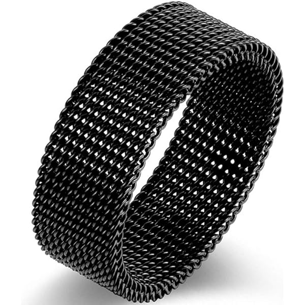 Mesh Net Stainless Steel Band Ring – 8mm Width, Flexible Unisex Design – Polished Finish, Durable Everyday Wear - View #5