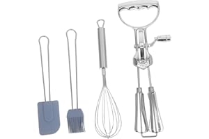 Alipis Manual Rotary Egg Beater Hand Whisker Stainless Steel Handheld Mixer Silicone Spatula and Basting Brush 4pcs Baking Co