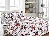 Tribeca Living Blossoms Printed Flannel 200 GSM Luxury Duvet Cover Set, Queen, Multicolor