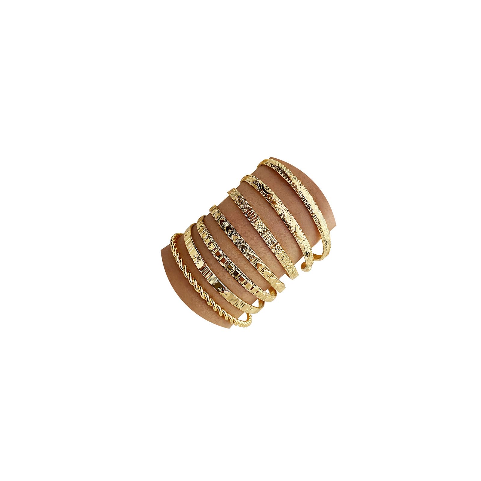 Photo 1 of IFKM Gold Bangle Bracelets For Women, 14k Gold Plated Multi Layer Stackable Cuff Bracelet Set, Trendy Elegance Charms Non Tarnish Minimalist Textured Boho Jewelry Gift for Women