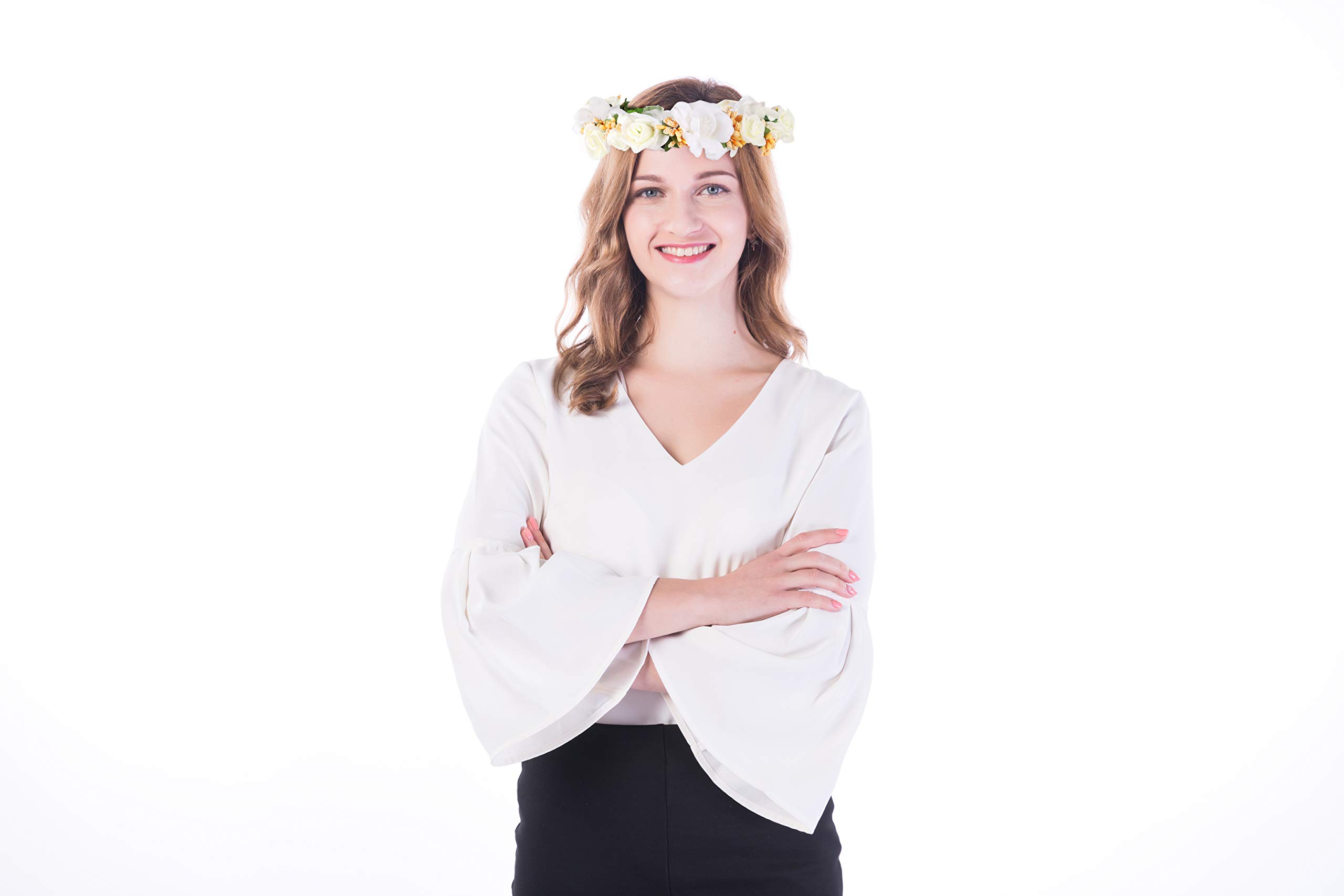 Nature Flower Headband Crown with Floral Wrist Band For Wedding Festival Party