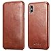 icarercase iPhone X Leather Case, iPhone XS Genuine Vintage Leather Flip Folio Opening Cover in Curved Edge Design, Side Open Case with Hidden Magnetic Snap for Apple iPhone 10 5.8 Inch - Brown