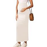 AISWI 2024 Maternity Adjustable Waist Rib Knit Maxi Skirt Over The Belly Stretchy Pregnancy Long Pencil Skirts