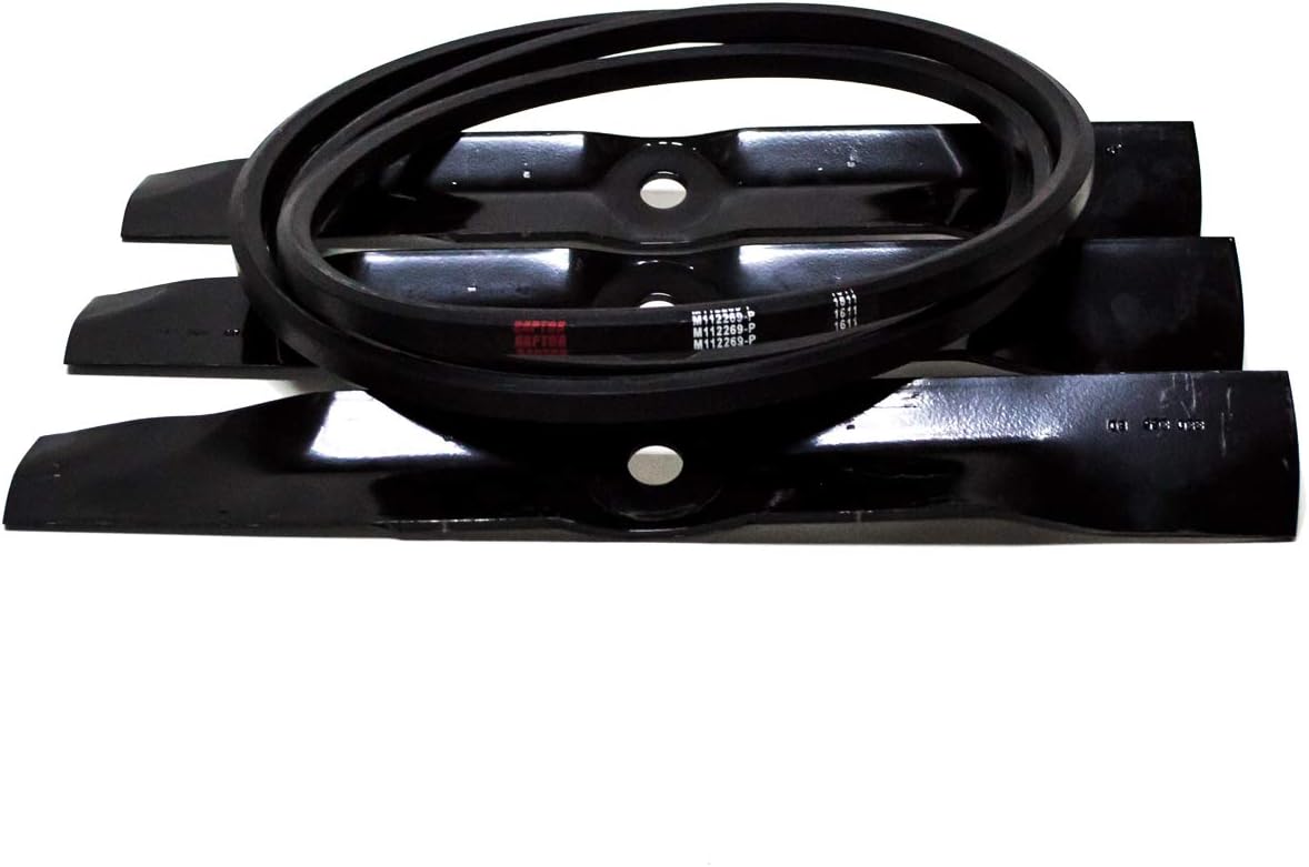 Blade & Belt Replacement Kit Combo Set fits on 54" Deck for JD 425 445 455 Mowers M112269, M115496