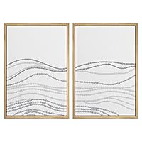 SIGNWIN Framed Wall Art Print Set Minimal Wavy Ocean Outline Line Art Duotone Animals Sealife Illustrations Decorative Elements Dramatic for Living Room, Bedroom, Office - 16