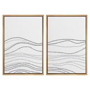 SIGNWIN Framed Wall Art Print Set Minimal Wavy...