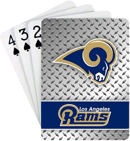 Amazon Com Playing Cards Nfl Los Angeles Rams Nfl Team Logo Standard Size Diamond Plate Pattern Poker Blackjack Crazy Eights 52 Card Deck Plus 2 Jokers Sports Outdoors