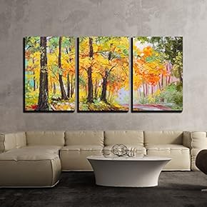 Oil Painting Landscape Colorful Autumn Forest x3 Panels