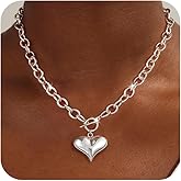 Carffordo Gold Heart Necklace for Women – Chunky 14K Gold Plated Heart Pendant Necklace with Toggle Clasp, Oval Link Chain, Trendy Dainty Non Tarnish Love Jewelry Gift