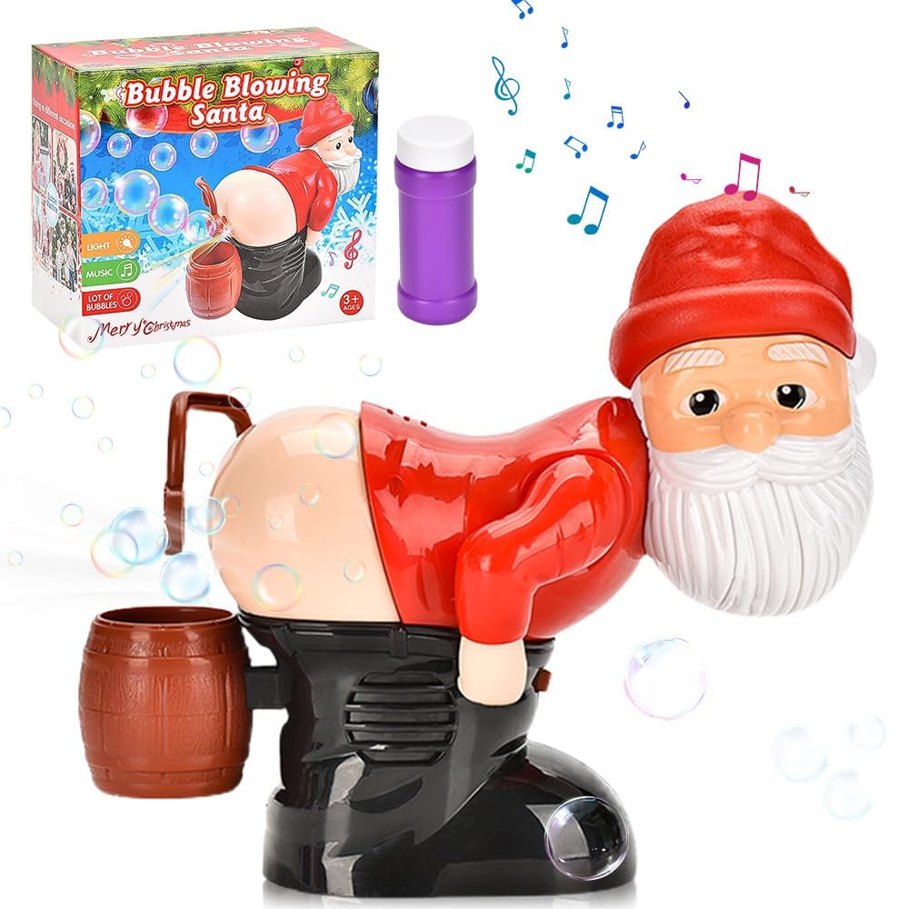 Christmas Farting Santa Bubble Machine, Funny Bubble Blowing Machine for Kids, Automatic bubbles Toy with Music & Flashing Lights Gift for Christmas Party