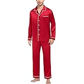SWOMOG Mens Silk Satin Pajamas Set Long Sleeve Sleepwear Button-Down Pj Two-piece Loungewear with Long Pants S-XXL