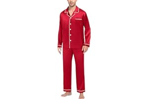 SWOMOG Mens Silk Satin Pajamas Set Long Sleeve Sleepwear Button-Down Pj Two-piece Loungewear with Long Pants S-XXL