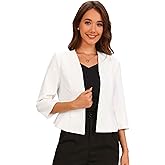 Allegra K Elegant Crop Blazer for Women's Open Front Collarless 3/4 Sleeve Peplum Business Suit Jacket