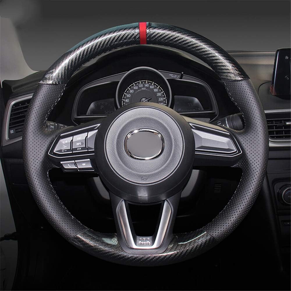 Amazon Com Luoerpi Hand Stitched Pu Carbon Fiber Leather Steering Wheel Cover For Mazda 3 Cx 5 2017 For Mazda Cx 9 2016 2017 Sports Outdoors