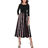 VFSHOW Womens Elegant Pockets Belted Work Business Office Casual Party Pleated A-Line Midi Dress