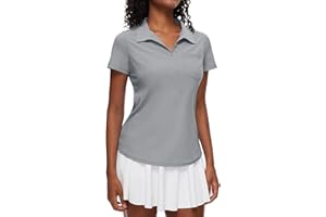 Loovoo Womens Golf Shirts Short Sleeve Collared V-Neck Casual Polos Quick Dry Workout Tennis Tops