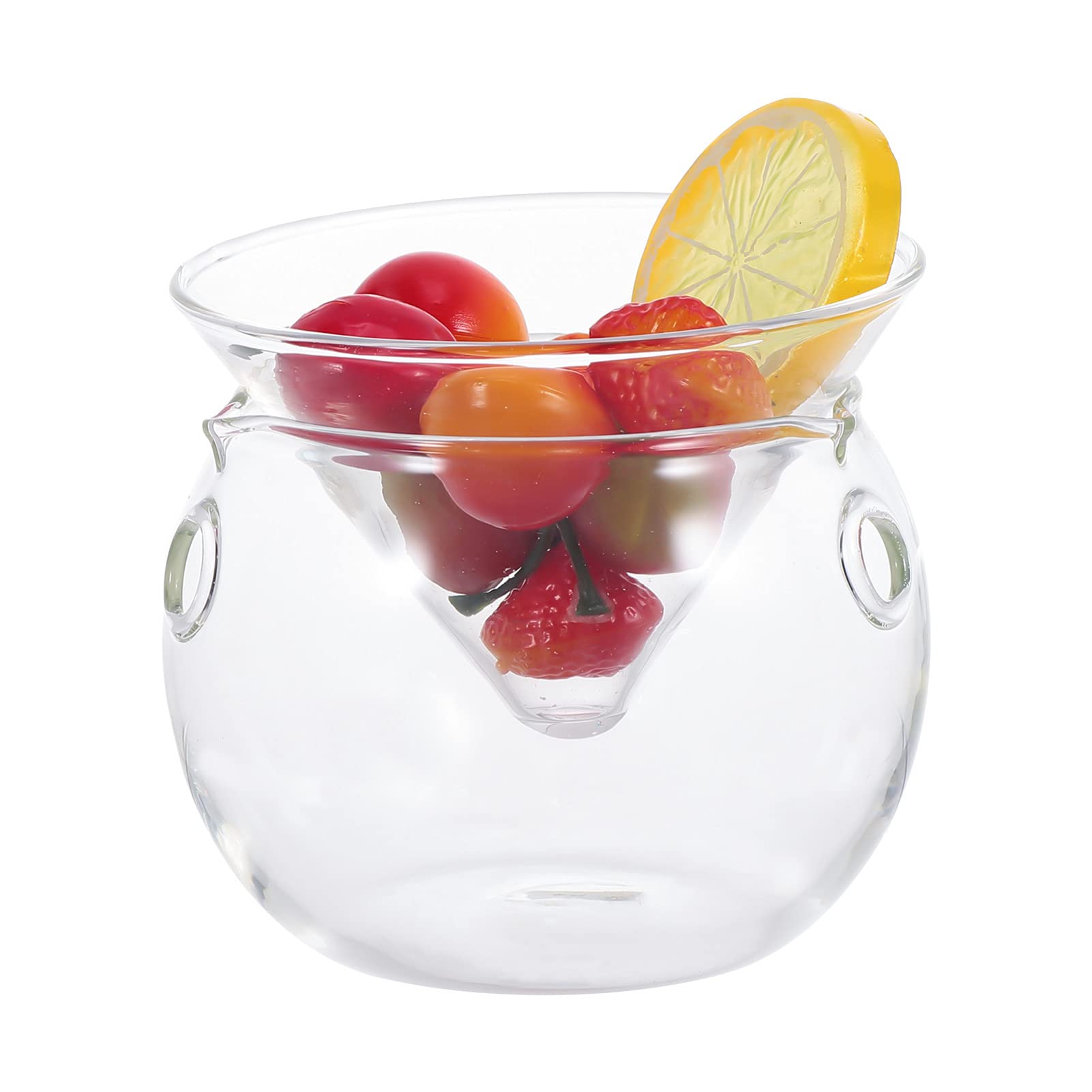 DOITOOL Glass Fresh Bowl 4.1 Inch Triangular Salad Serving Bowl with Ice Chamber for Fruit Preservation and Cooling