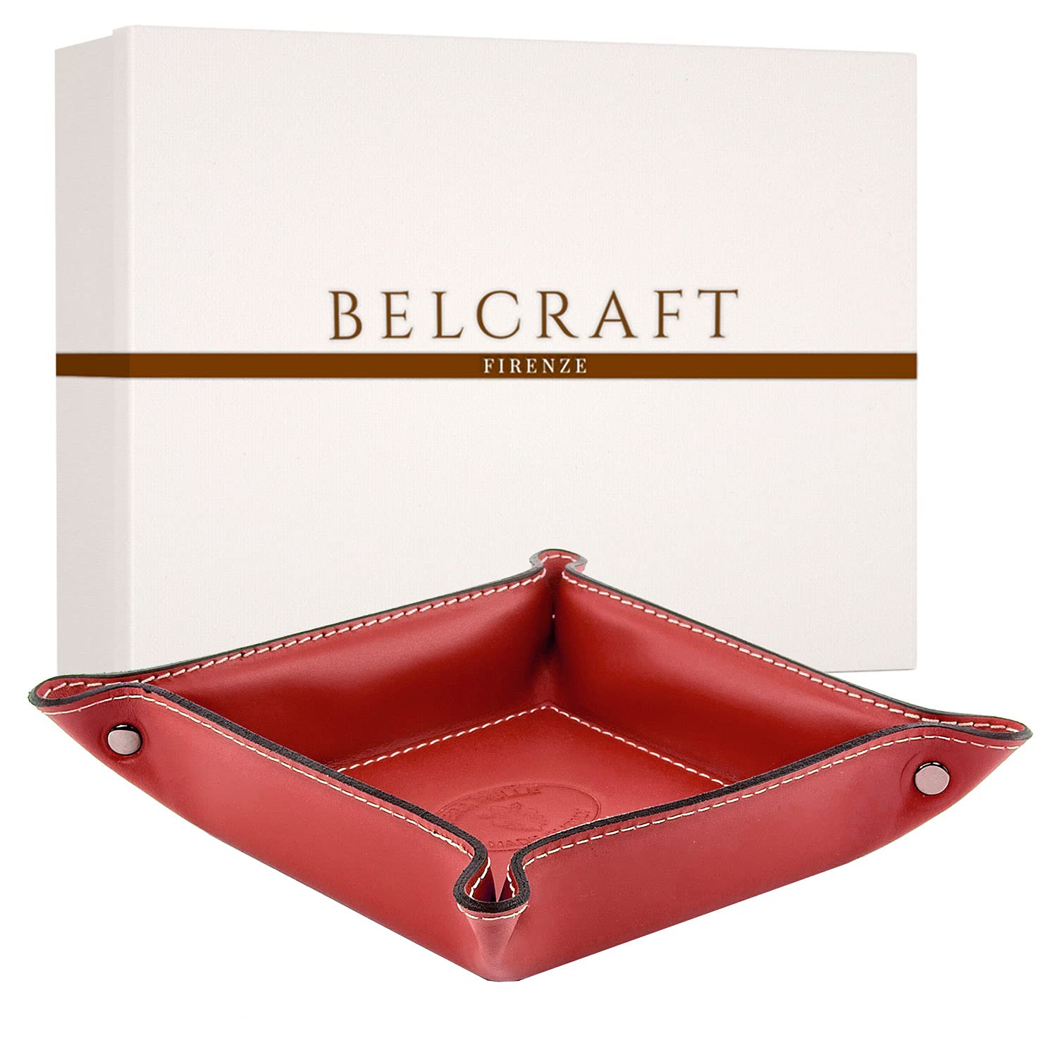Orvieto Empty Leather Handcrafted in Classic Italian Style, Tidy Tray, Gift Box Included (19 x 19 cm), Red