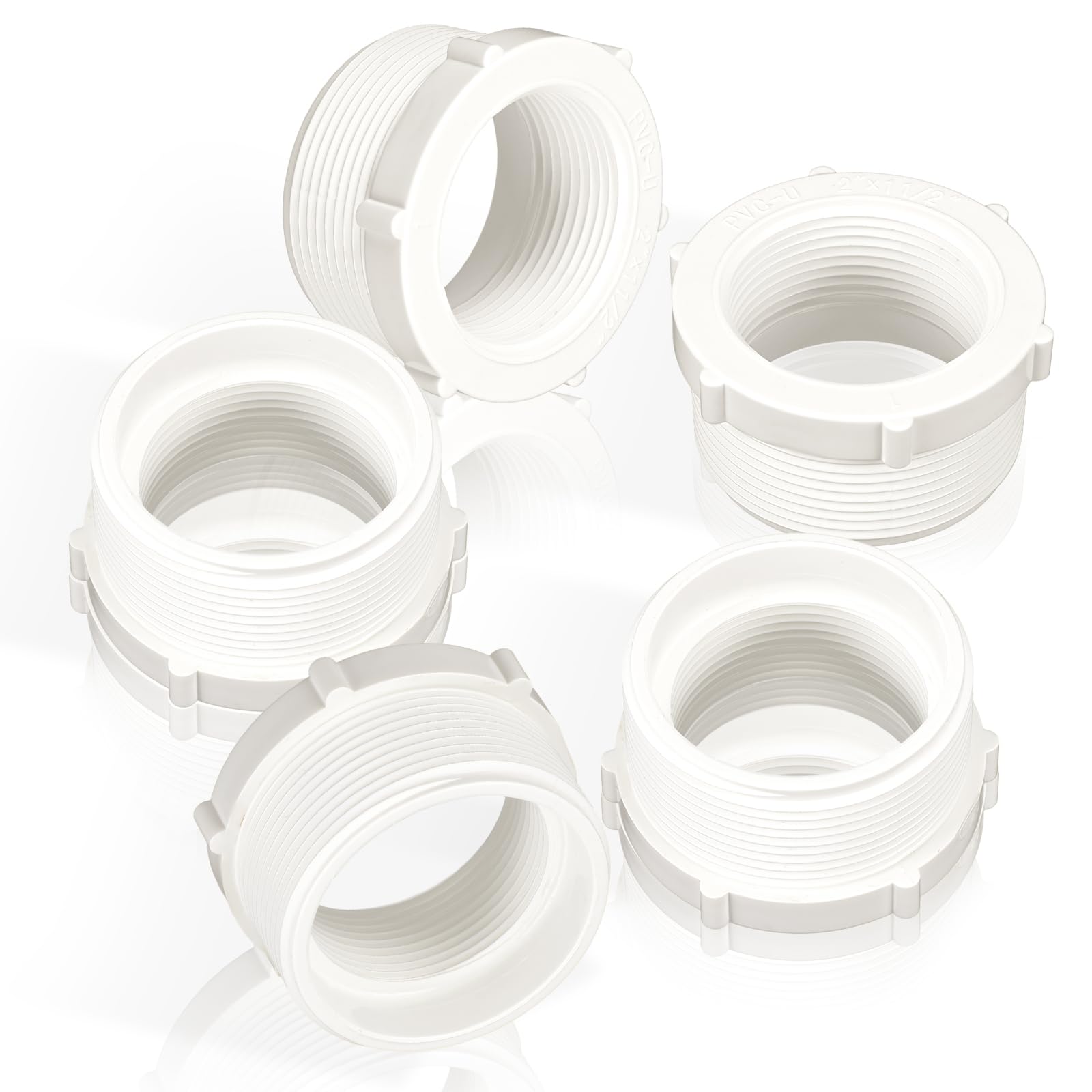 Photo 1 of Wenqik 5 Pcs PVC Pipe Fitting 2" Male Thread to 1-1/2"female Thread Reducer Bushing PVC Adapter Pipe Fittings Male to Female Threaded Pipe Sink Drain Adapter for Connecting Pipe