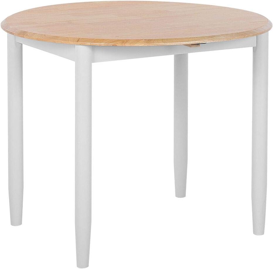 Beliani Modern Dining Table ø92 cm Extendable Tabletop Drop Leaf Light Wood Grey Omaha