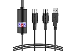 Oxsubor USB MIDI Cable-Upgrade Professional MIDI to USB in-Out Cable Adapter Converter Connect Piano Keyboard to PC/Laptop for Editing&Recording 2M(6.5FT) (Black)